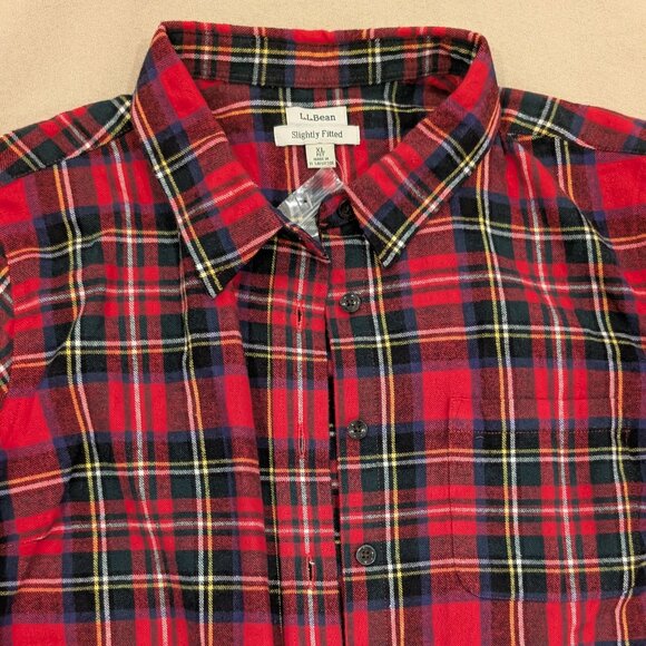 LL Bean Red Tartan Scotch Plaid Flannel Shirt, Slightly Fitted - Women's sz M/L - Picture 2 of 5